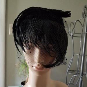 Vintage Black Feathers Netting Veil Hat